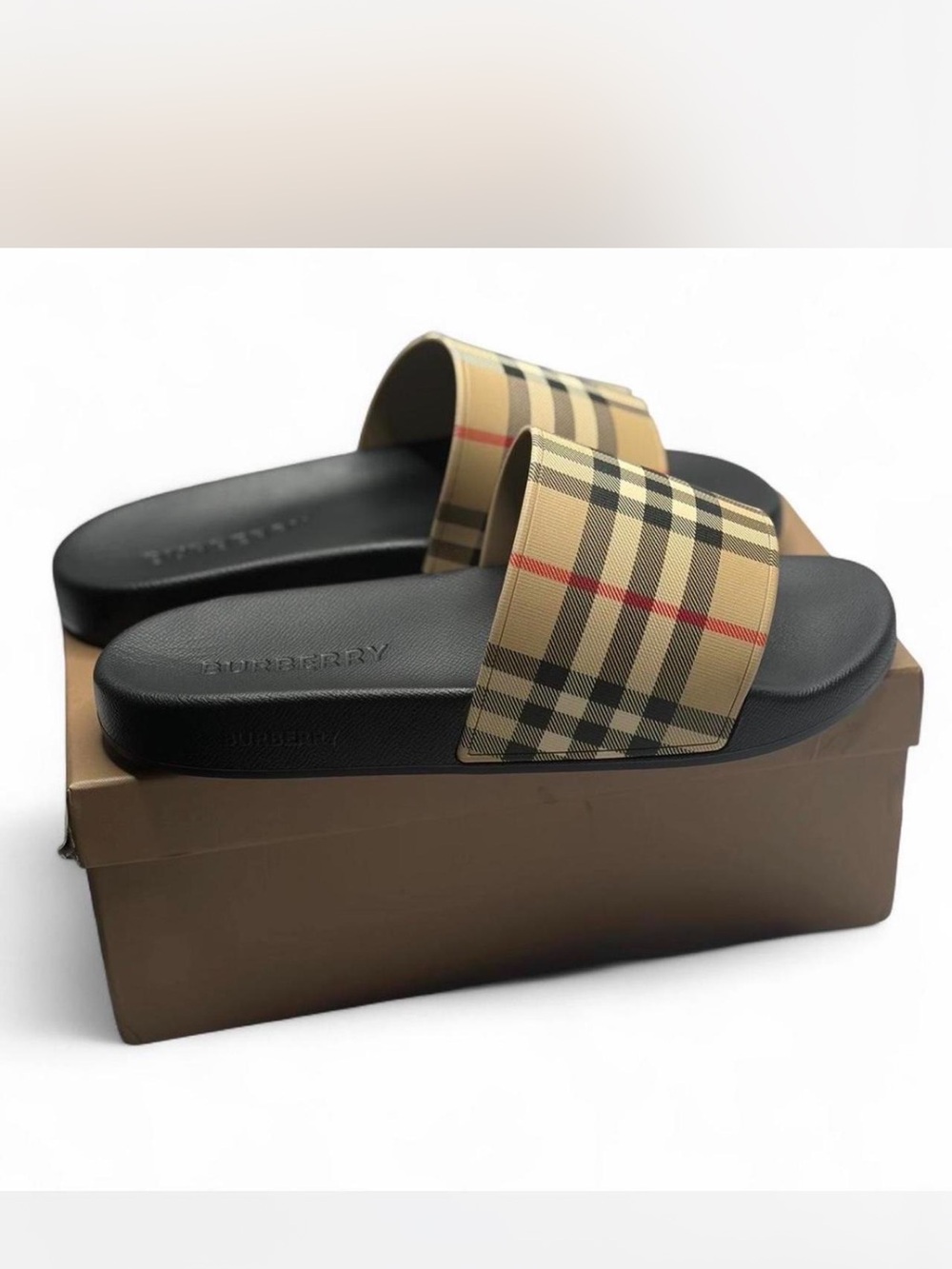 NWT🆕$425 Burberry Furley Vintage Check Slides Eur 41